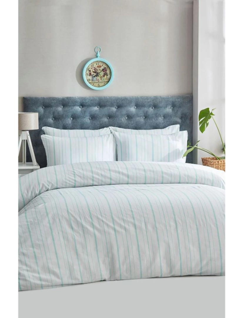 Mila Home - Conjunto Roupa Cama 100% Algodão Solteiro Striped Menta