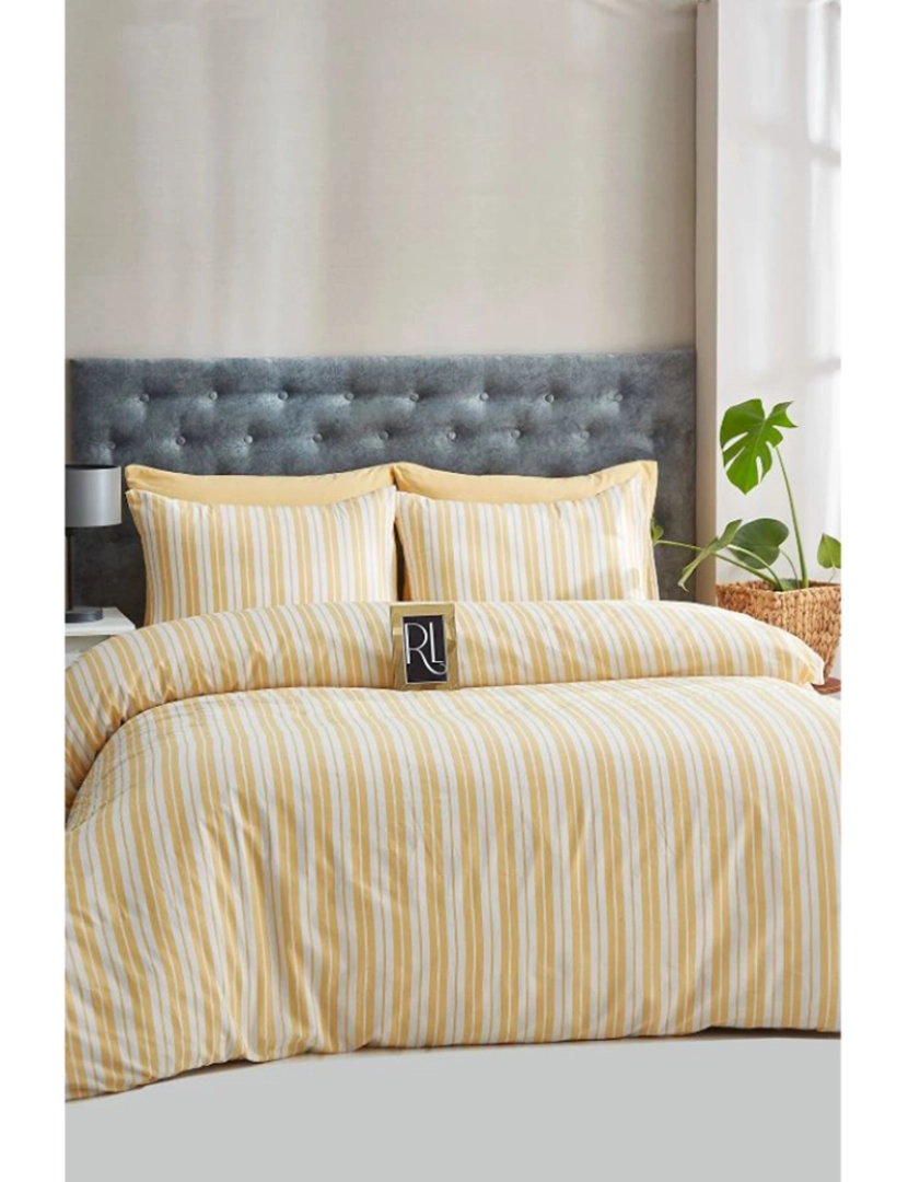 Mila Home - Conjunto Roupa Cama 100% Algodão Solteiro Striped Amarelo