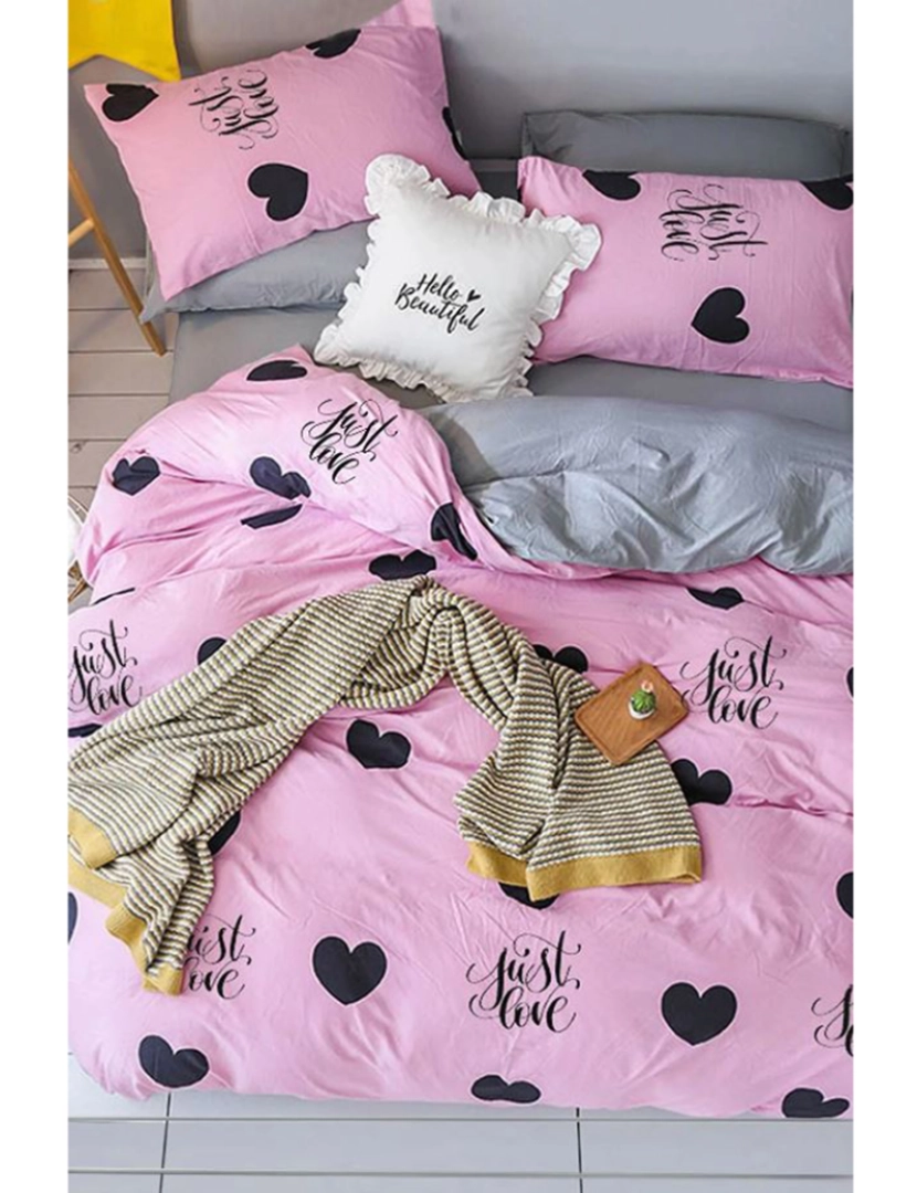 Mila Home - Conjunto Roupa Cama Solteiro Hearts Rosa