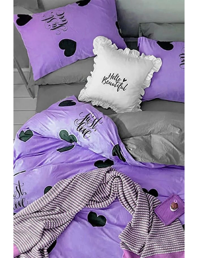 Mila Home - Conjunto Roupa Cama Solteiro Hearts Roxo