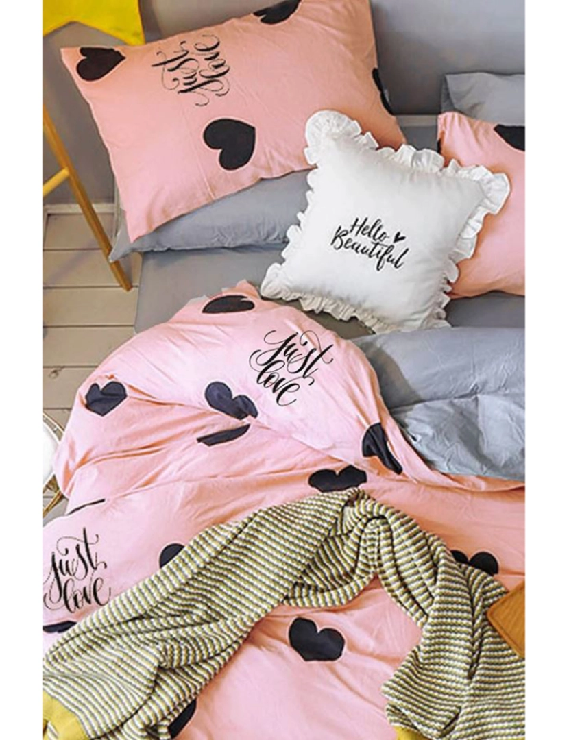 Mila Home - Conjunto Roupa Cama Casal Hearts Salmão