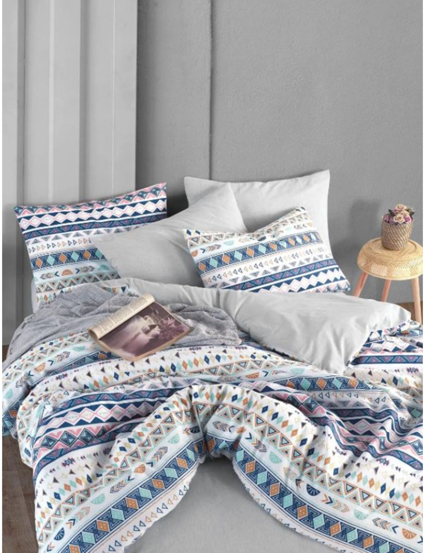 Mila Home - Conjunto Roupa Cama Casal Étnico Cinzento