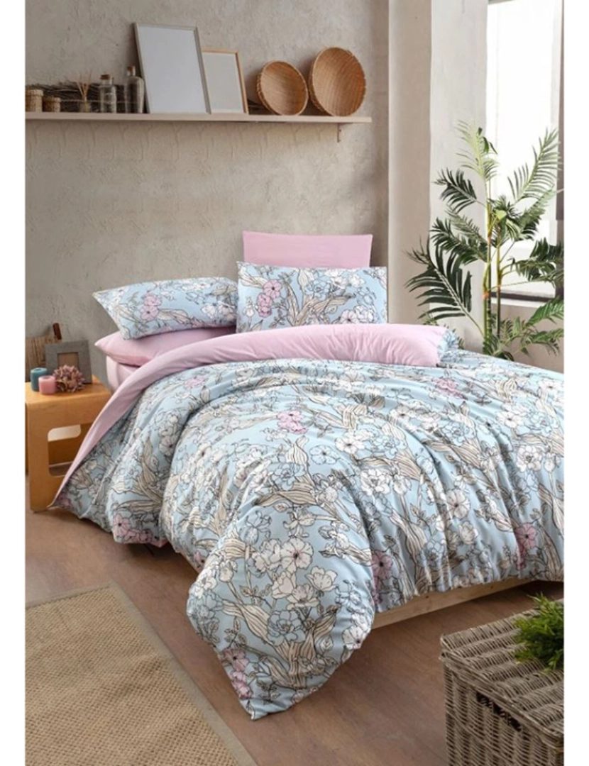 Mila Home - Conjunto Roupa Cama Casal Floral Azul