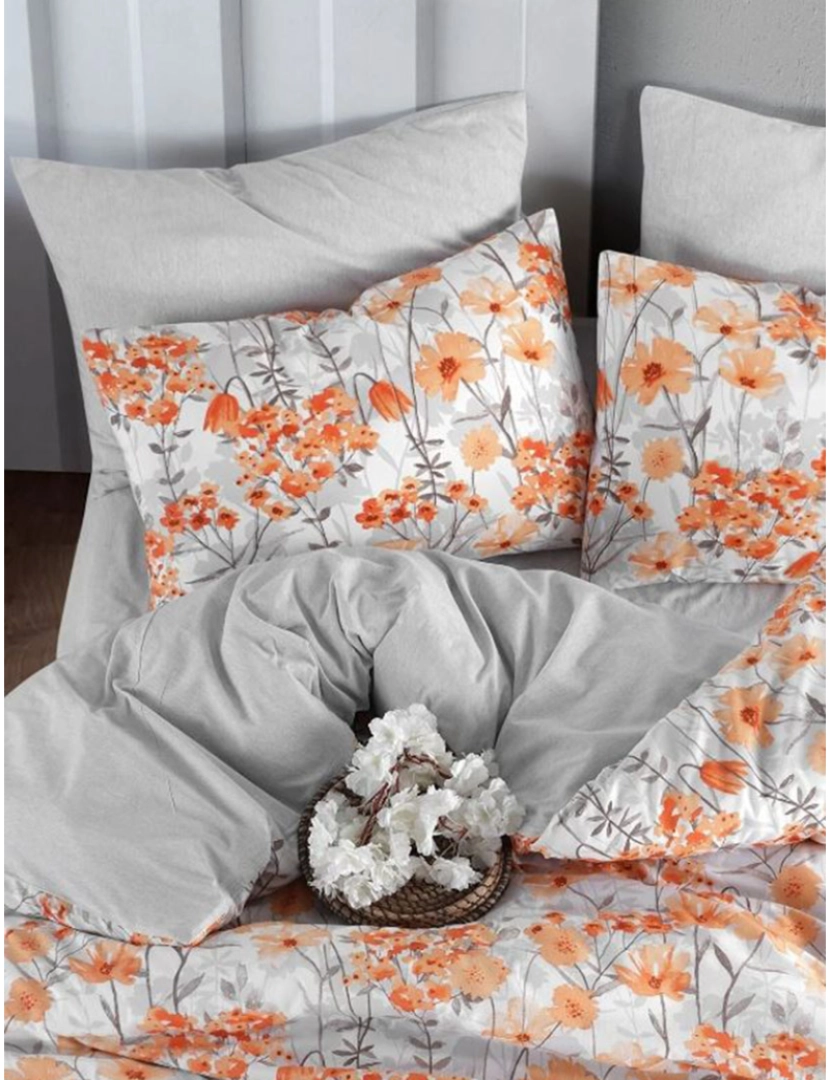 Mila Home - Conjunto Roupa Cama Casal Floral Laranja