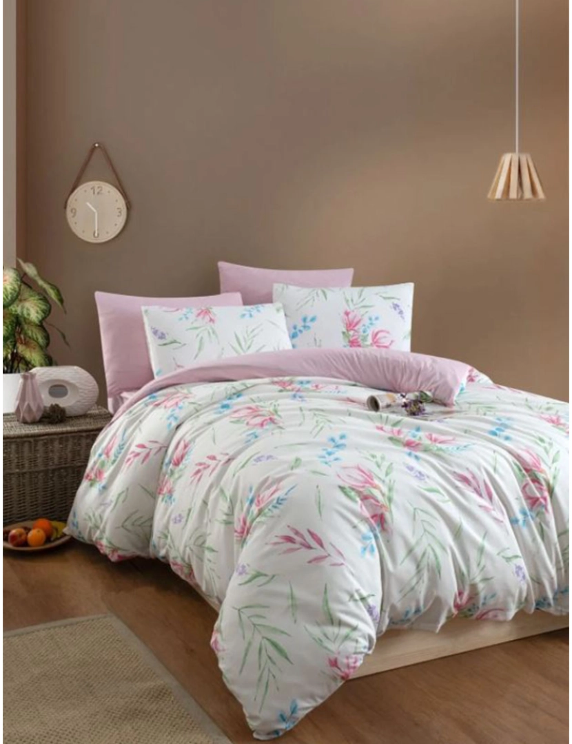 Mila Home - Conjunto Roupa Cama Casal Leaves Rosa