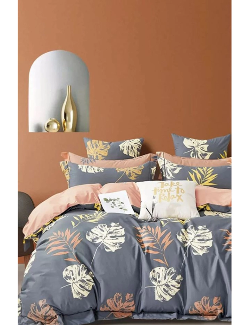 Mila Home - Conjunto Roupa Cama Casal Leaf Cinzento