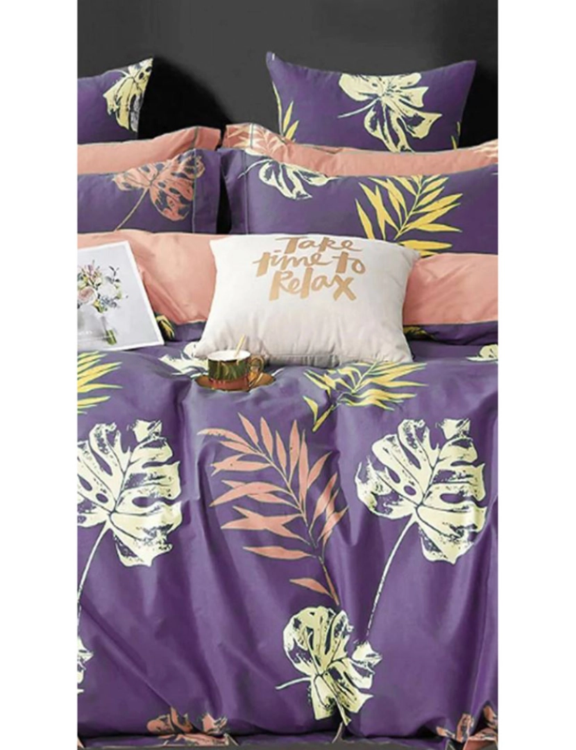 Mila Home - Conjunto Roupa Cama Solteiro Leaves Roxo