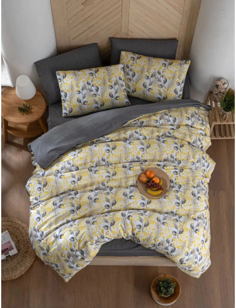 Mila Home - Conjunto Roupa Cama Casal Leaves Amarelo