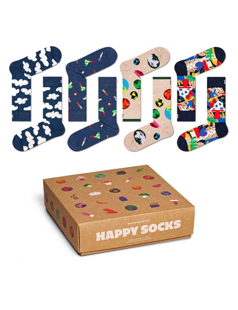 Happy Socks - Conjunto de 4 meias selvagens e grátis para presente