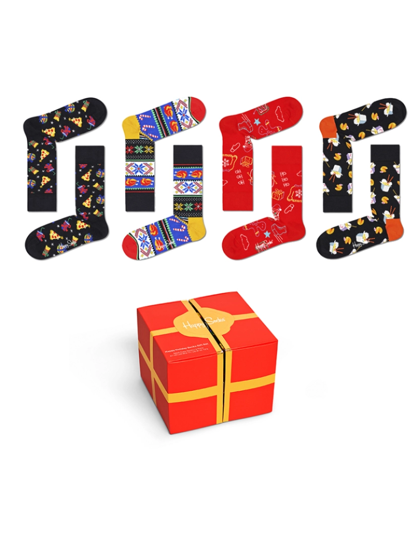 Happy Socks - Conjunto de 4 meias para presente de boas festas