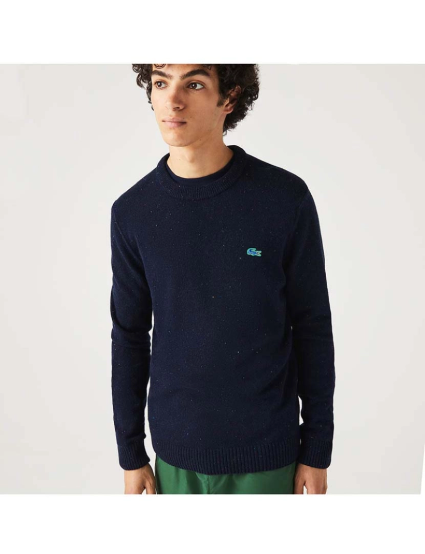 imagem de Sweatshirt de lã de corte regular com estampa manchada Homem Azul Marinho Nepse12