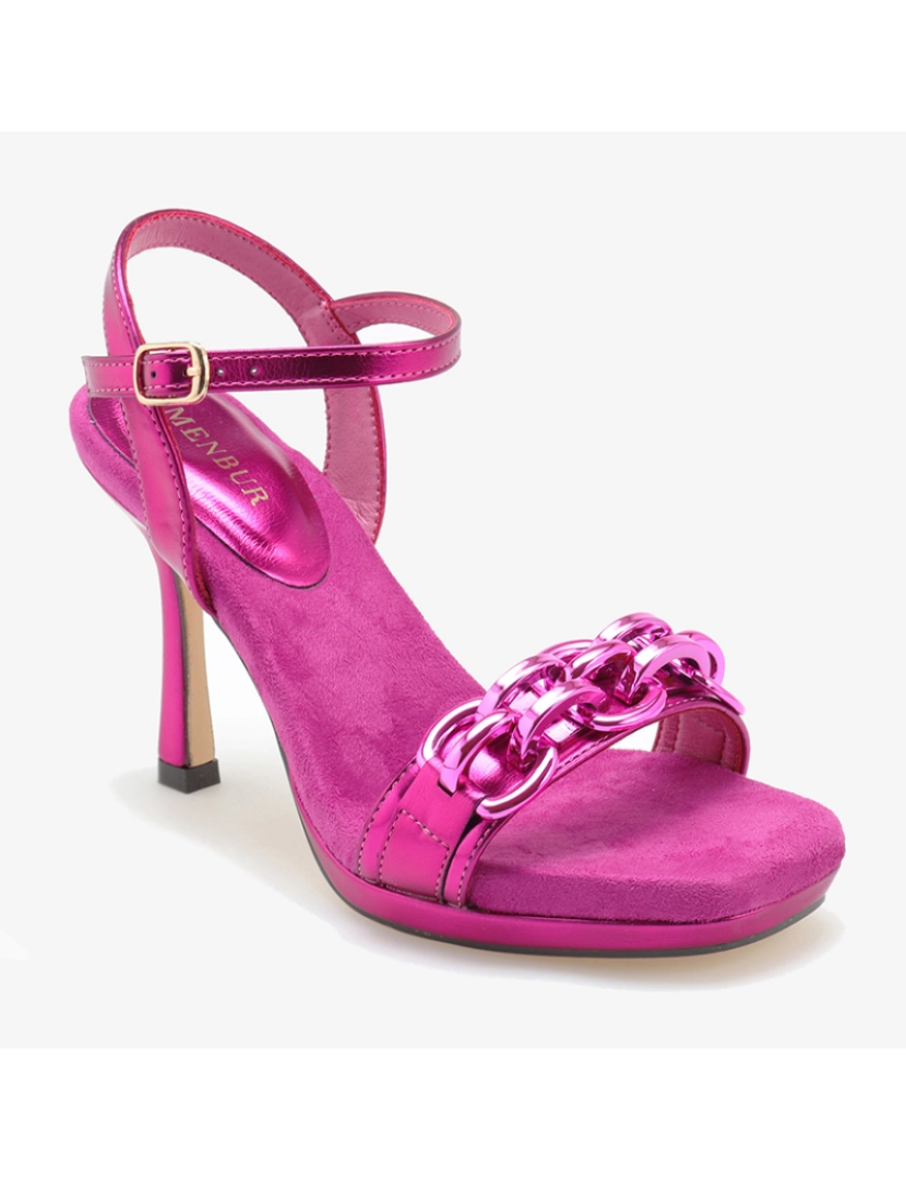 Scarpin - Sandália de pele com corrente Rosa