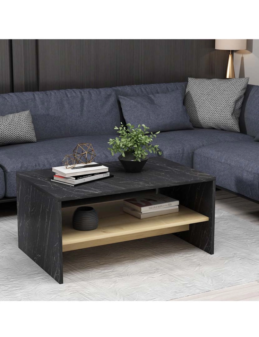 ASR - Mesa de Apoio Preto Mármore Sapphire Oak