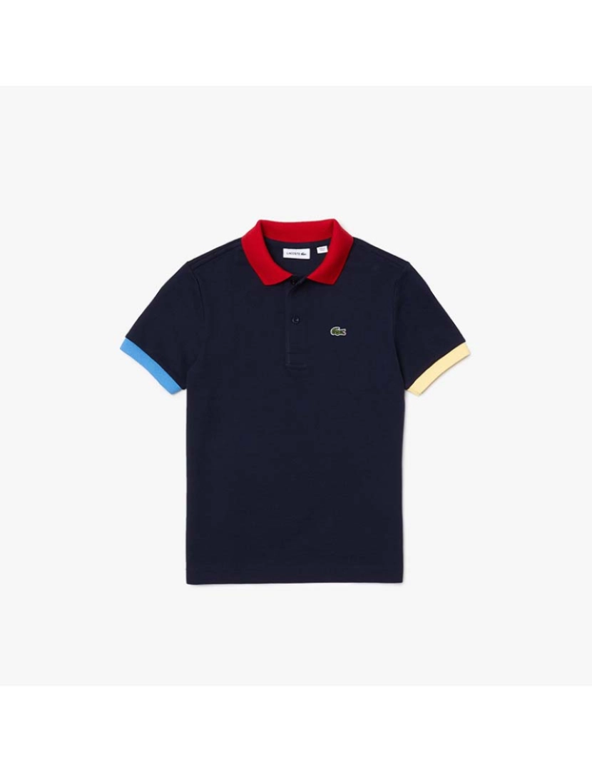 Lacoste - Polo piqué de algodão com detalhes coridos Rapaz Azul Marinho/Aerien-Napolitain-