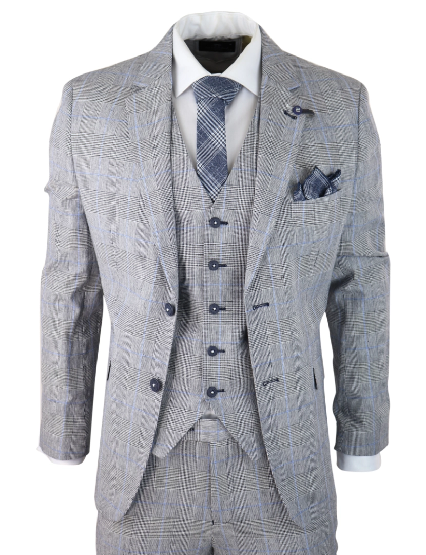 House Of Cavani - Arriga 3 Piece Summer Wedding Suit Grey Check