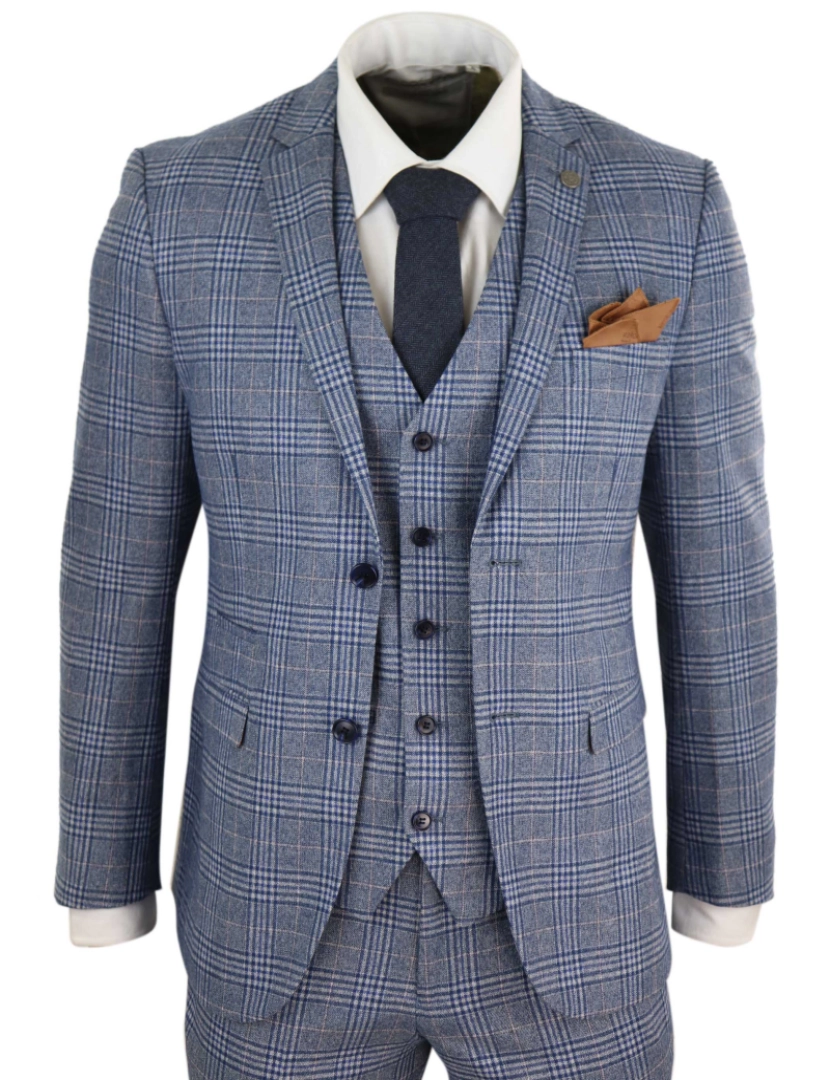 Paul Andrew - Victor Blue 3 Piece Suit Check Classic