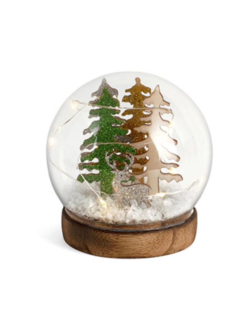 coseAcasa - Esfera de vidro de Natal com LEDs em base de madeira H10,5cm