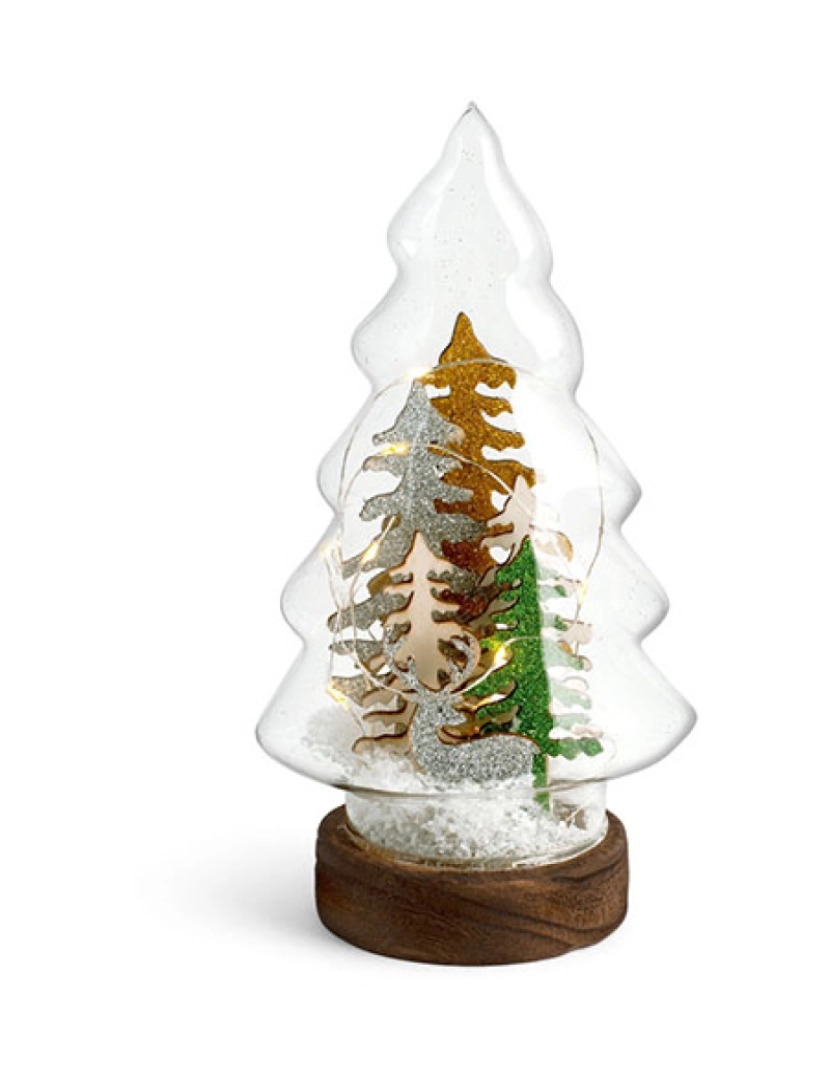 coseAcasa - Árvore de Natal de vidro com LEDs em base de madeira Alt.21cm