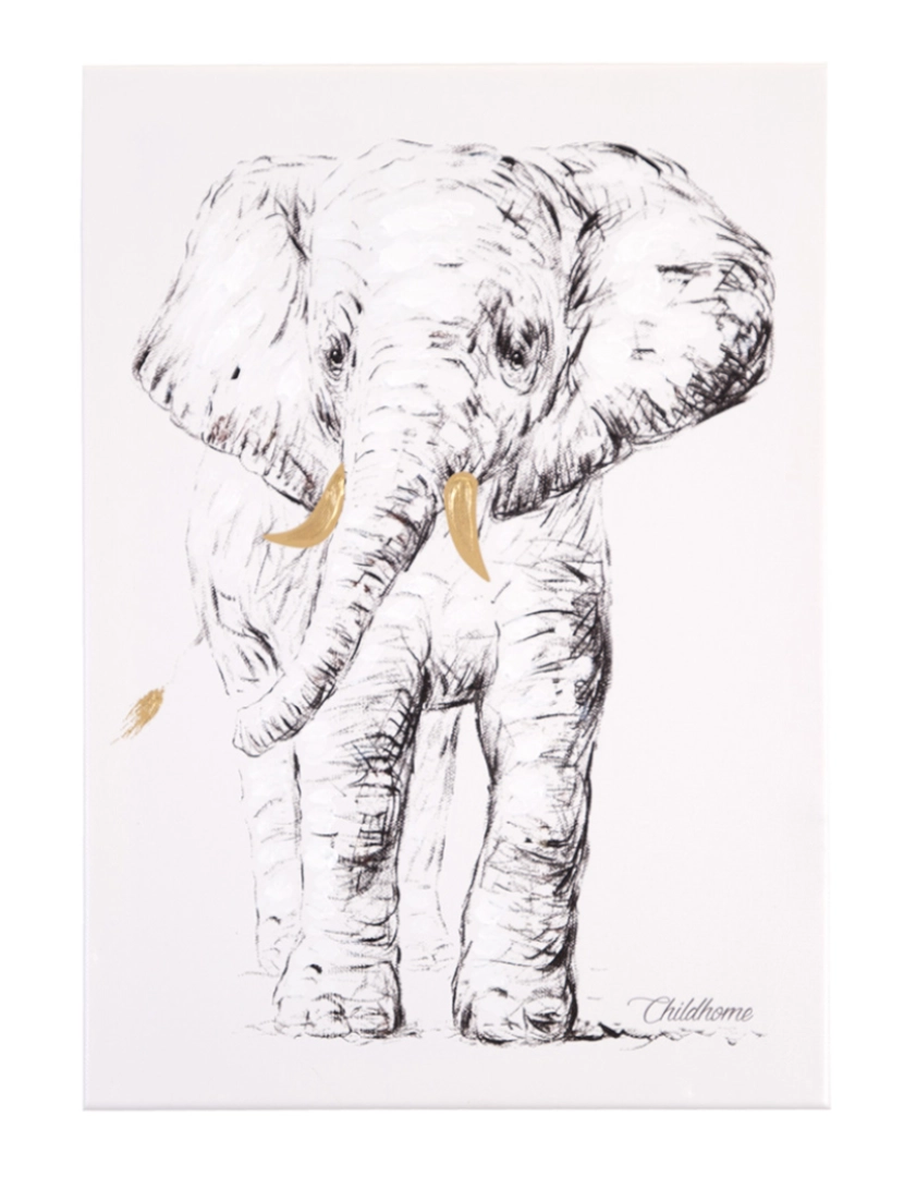 Childhome - Quadro Pintado A Óleo Elefante + Dourado 