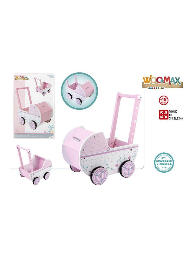 Woomax - CARRO DE BONECA MADEIRA WOOMAX 39X26,5X46 CM 46475