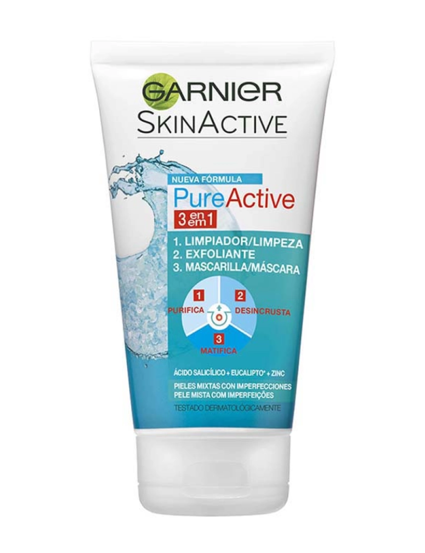 Garnier - Gel de Limpeza Pele Oleosa 3 em 1 Pure Active 150Ml