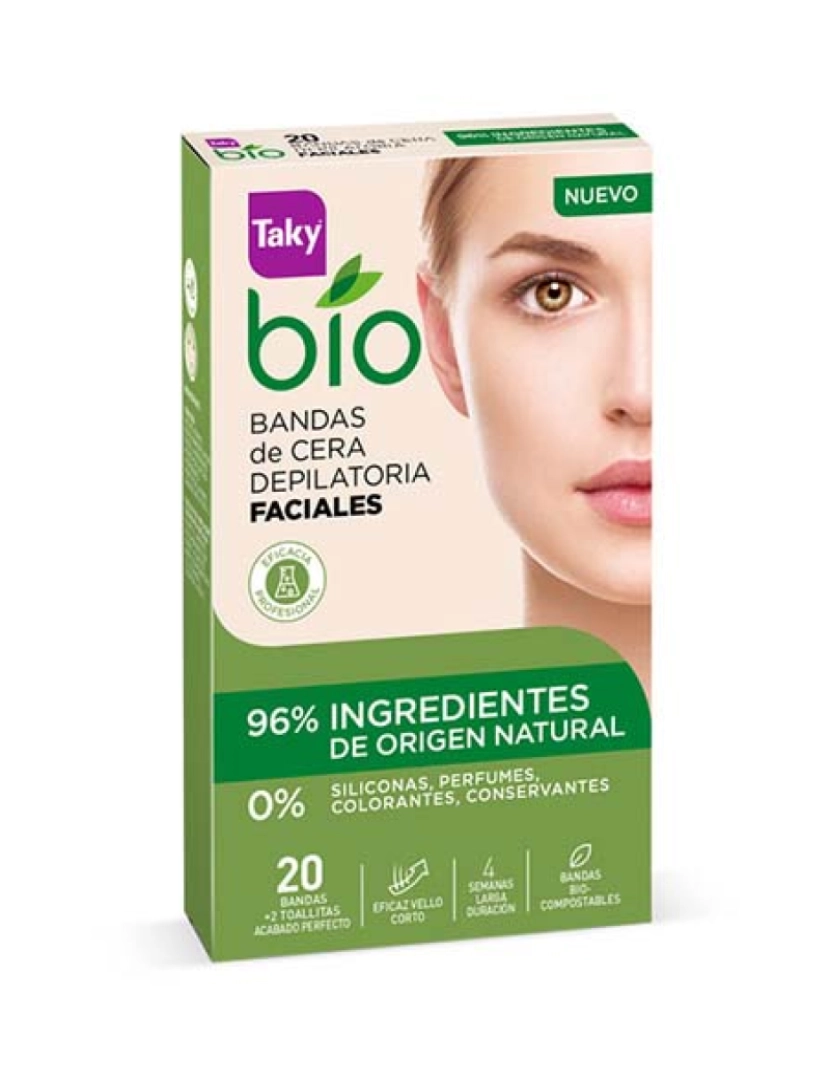 Taky - Bandas de Cera Faciais Depilatórias Bio Natural 0% 20Uds