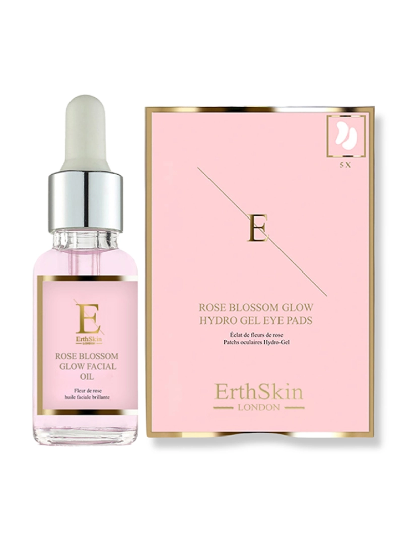 Erth Skin London - Óleo facial Rose Blossom Glow 30ml + Almofadas para os olhos Hydro-Gel Rose Blossom Glow 5 x 2