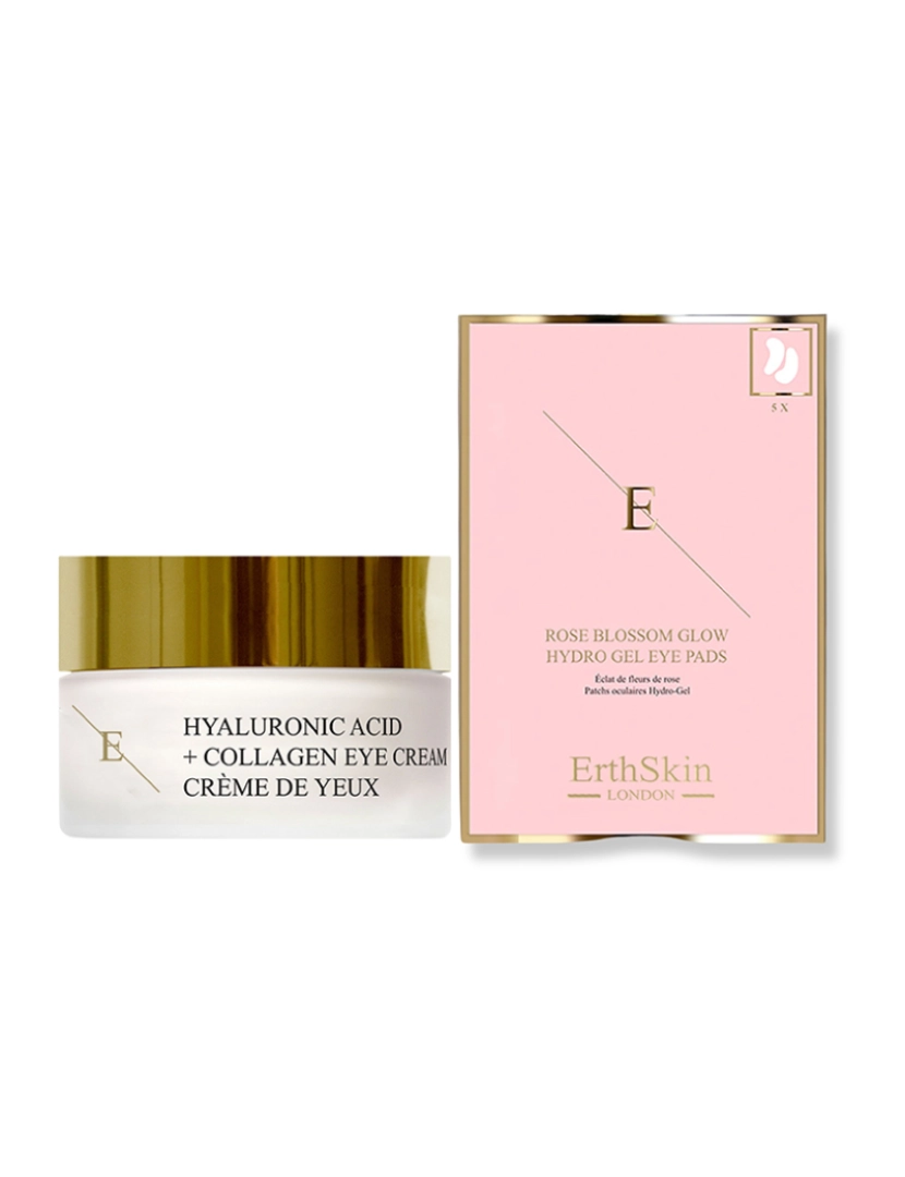 Erth Skin London - Ácido Hialurônico + Colágeno Pro Age Creme para Olhos 30ml + Almofadas para Olhos Hidro-Gel Rose Blossom Glow 5 X 2