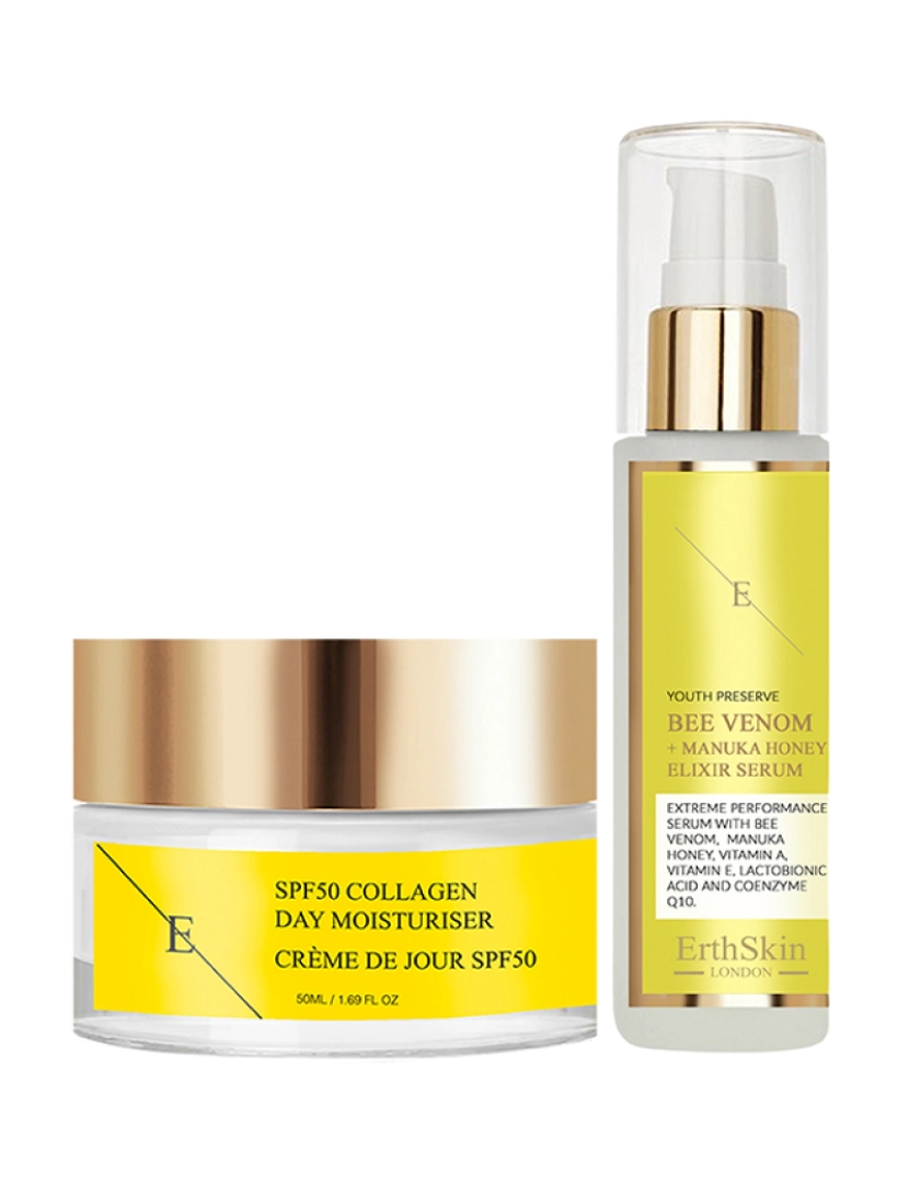 Erth Skin London - Bee Venom + Manuka Honey Elixir Serum 60ml + CREME DE DIA COLÁGENO SPF50 50ML