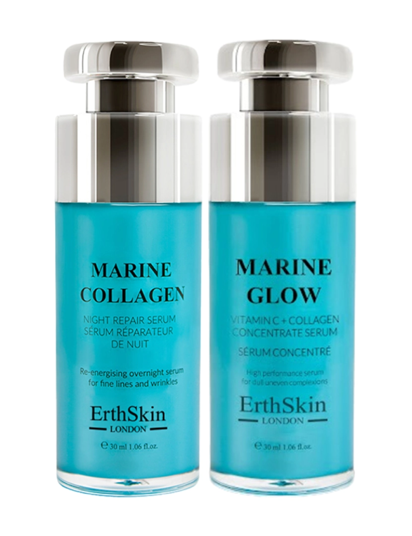 Erth Skin London - Soro Reparador Noturno de Colágeno Marinho 30ml+Marine Glow Vitamina C + Soro Concentrado de Colágeno 30ml