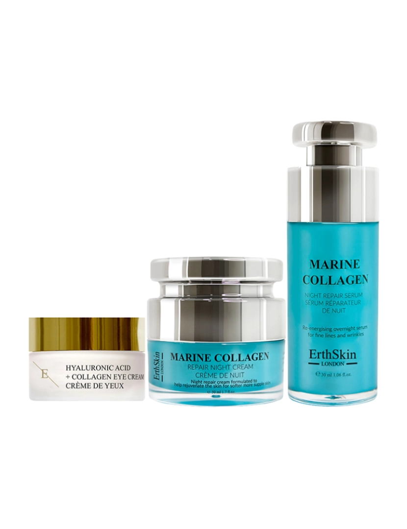 Erth Skin London - Creme noturno de colágeno marinho 50ml + ácido hialurônico + colágeno pro idade creme para os olhos + soro reparador noturno de colágeno marinho 30ml