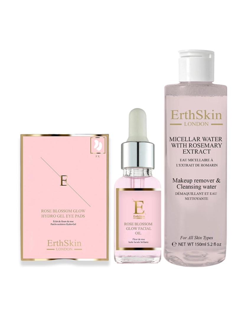 Erth Skin London - Água Micelar com Extrato de Alecrim 150ml + ÓLEO FACIAL ROSE BLOSSOM GLOW 30ML + ROSE BLOSSOM GLOW HYDRO-GEL EYE PADS 5 X 2