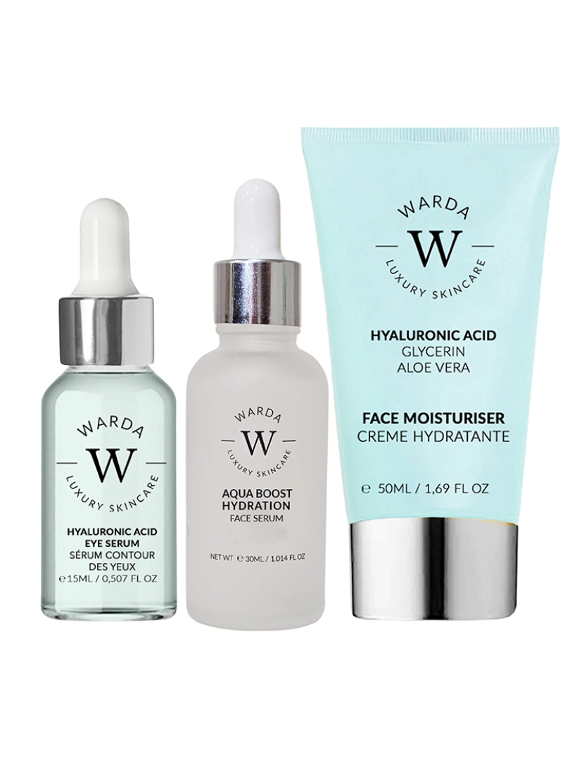 Warda Skincare - SKIN HYDRATION BOOST HYALURONIC ACID HIDRATANTE 50ml + SKIN HYDRATION BOOST HYALURONIC ACID SORO OLHOS 15ml + Aqua boost Hydration soro facial 30ml