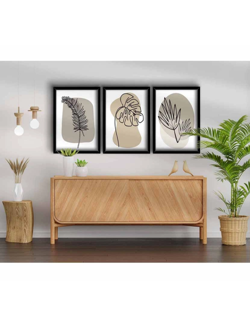 ASR - Conjunto 3 Quadros MDF Leaves Nude