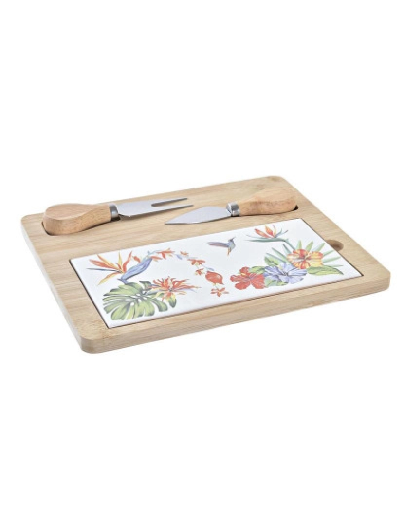 DKD Home - Tábua de Queijos DKD Home Decor Bambu Grés 24,5 x 20 x 1,2 cm (4 Unidades)