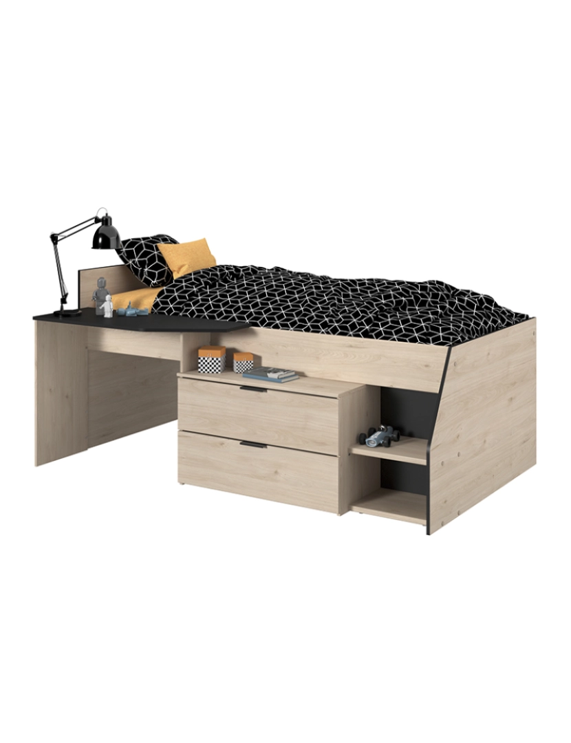 Parisot - Cama Milky Carvalho e Preto 90x190 e 200 cm