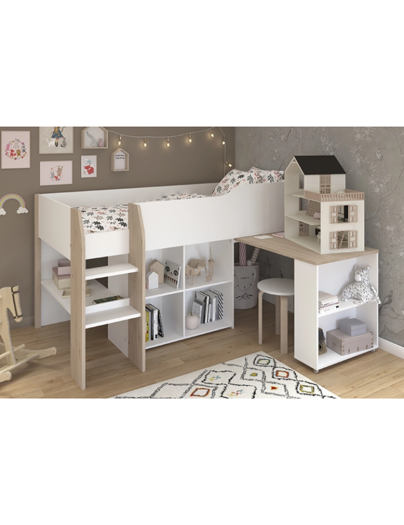 Parisot - Cama Midsleeper Escale Carvalho e Branco 90x200 cm