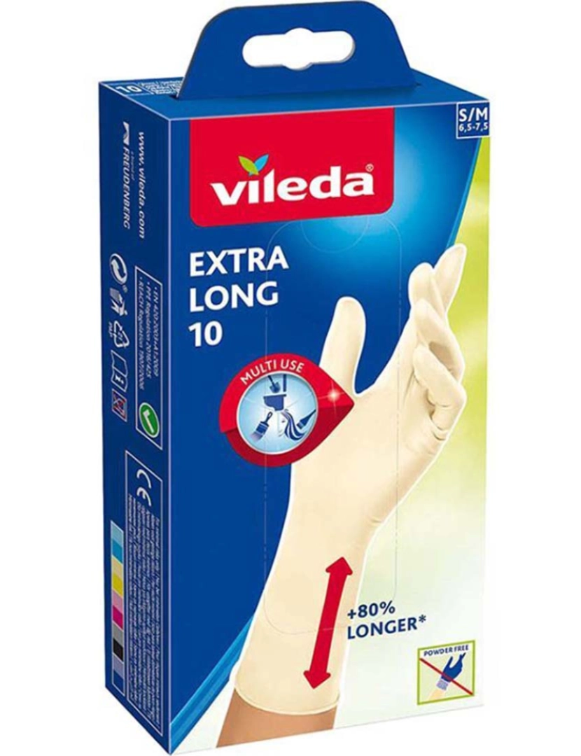 Vileda - Luvas Descartáveis Extra Long 10 Un P/M  TU