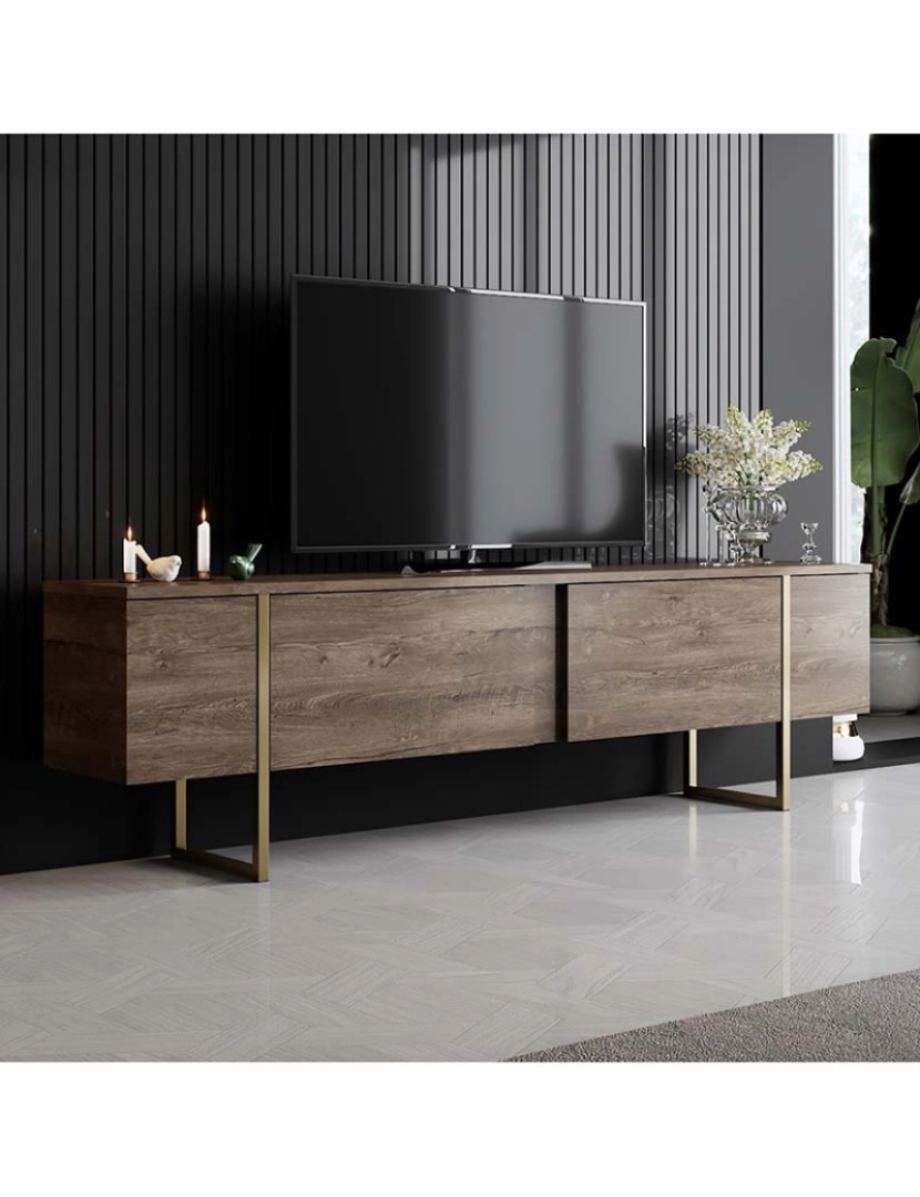 ASR - Móvel Tv Luxe Walnut Dourado