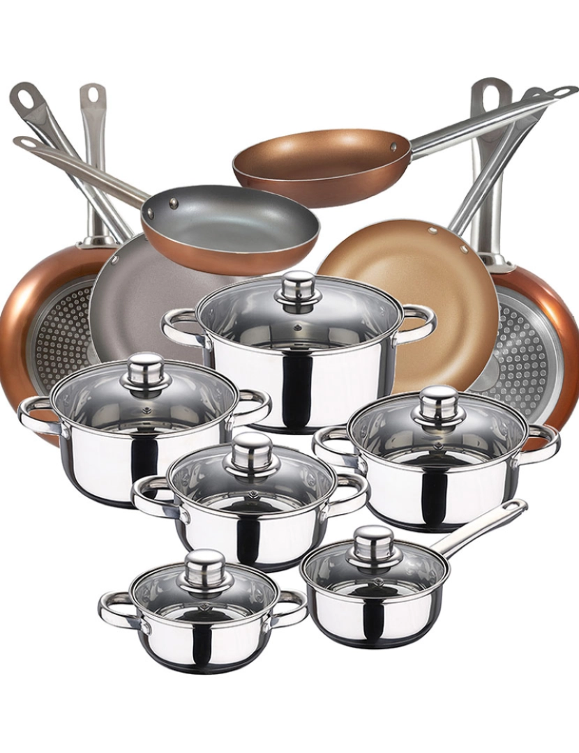 San Ignacio - Conjunto de panelas de aço inoxidável San Ignacio Cassel de 12 peças com conjunto de panelas (18,20,22,24,26,28 cm) Bergner Professional Chef Copper Plus