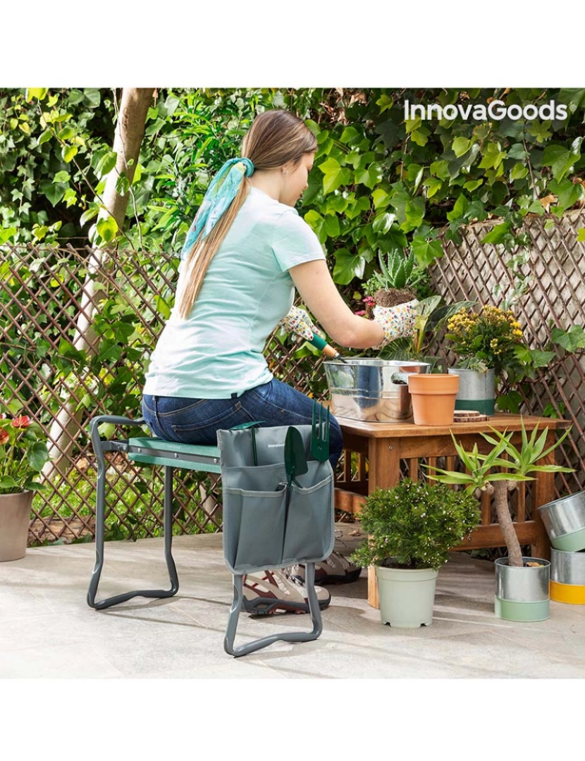 Innovagoods - Banco de Jardinagem Dobrável com Bolsa para Ferramentas 3 em 1 Situl InnovaGoods