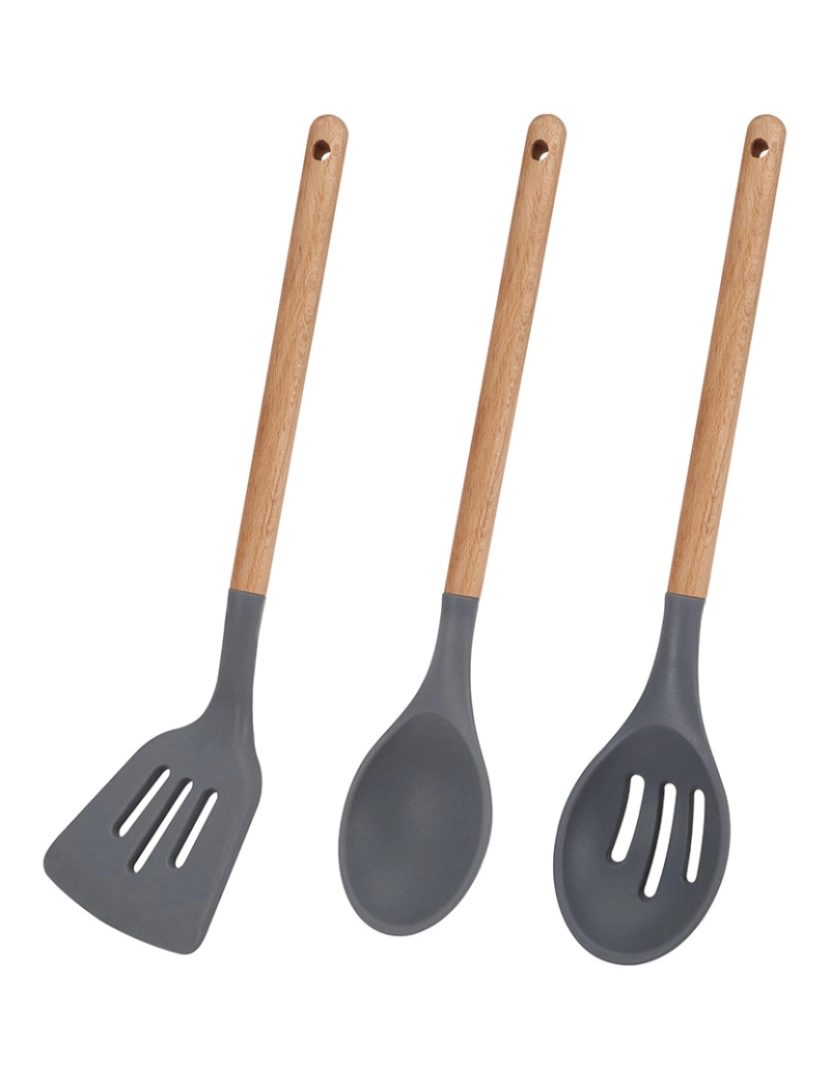 San Ignacio - Conjunto de 3 peças de utensílios de cozinha de silicone de madeira, coleção daimiel