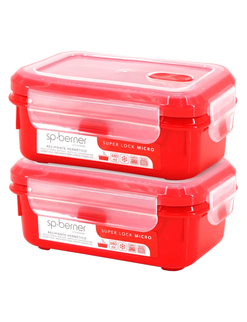 Joybos - 2x super lock micro hermético 680 ml. adequado para cozinhar no microondas, ideal para transportar e armazenar alimentos, fecho de clipe, válvula