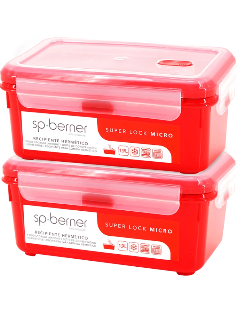 Joybos - 2x super lock micro hermético 1,9 l., adequado para cozinhar no microondas, ideal para transportar e armazenar alimentos, fecho de clipe, válvula