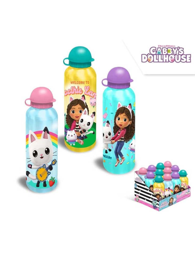 Gabby´S Dollhouse - Garrafa Alumínio 500Ml 3 Desenhos Gabbys TU