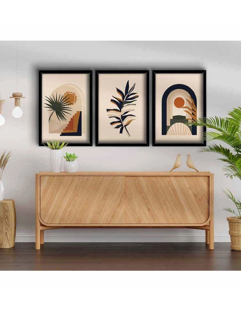 ASR - Conjunto 3 Quadros MDF Mid Century Palm