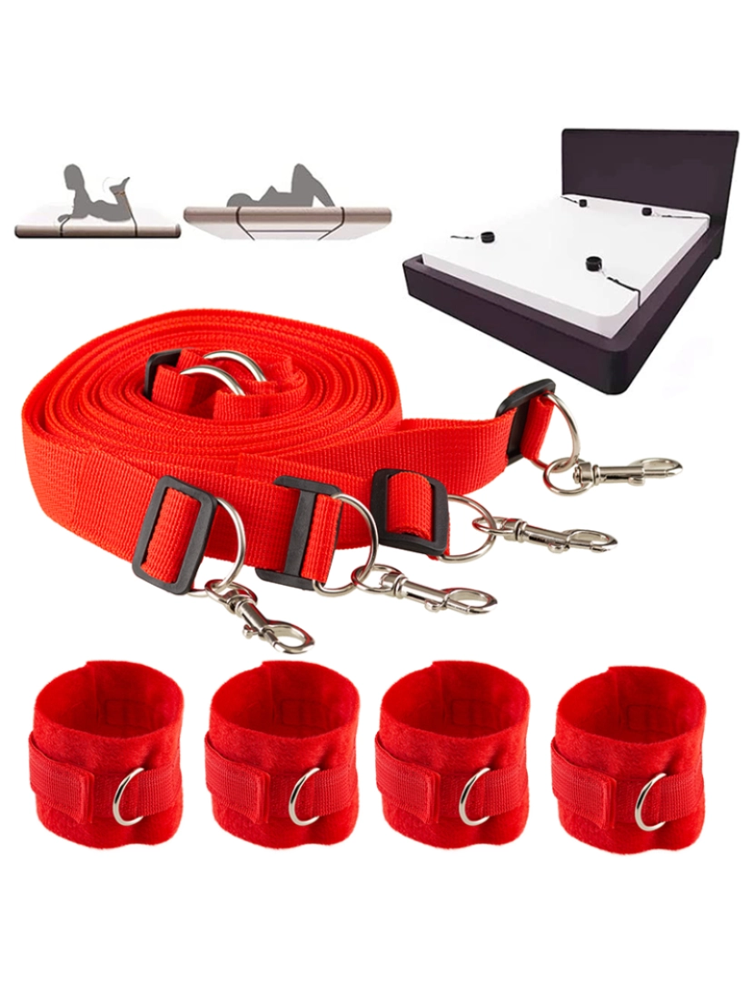 Hugbox - Kit de fixação da cama - Kit Bondage - Conjunto SM - 4 Algemas e 4 Correias - Vermelho