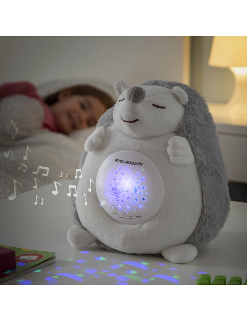 Innovagoods - Porco-Espinho de Peluche com Ruído Branco e Projetor de Luz de Presença Spikey InnovaGoods