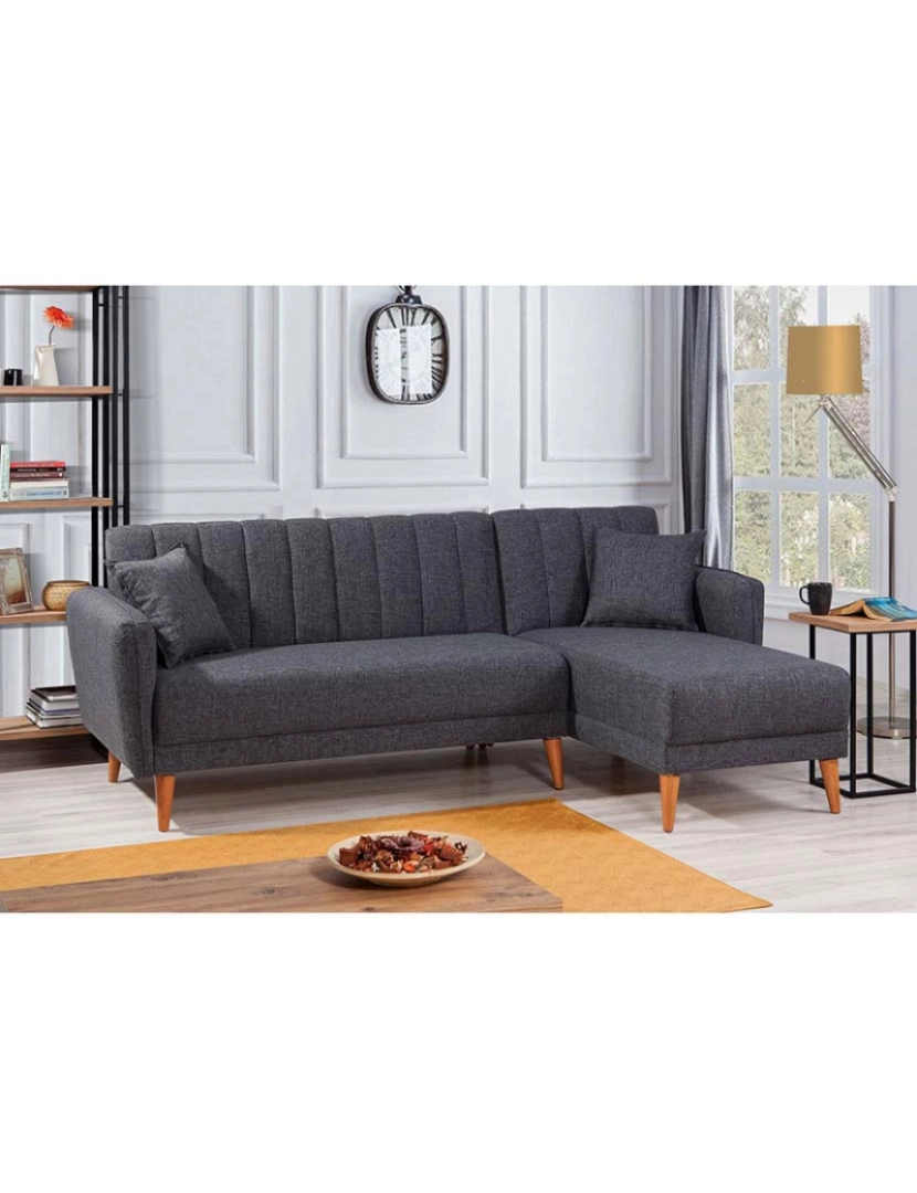 ASR - Sofá com Chaise Longue Direita Aqua Cinza Escuro