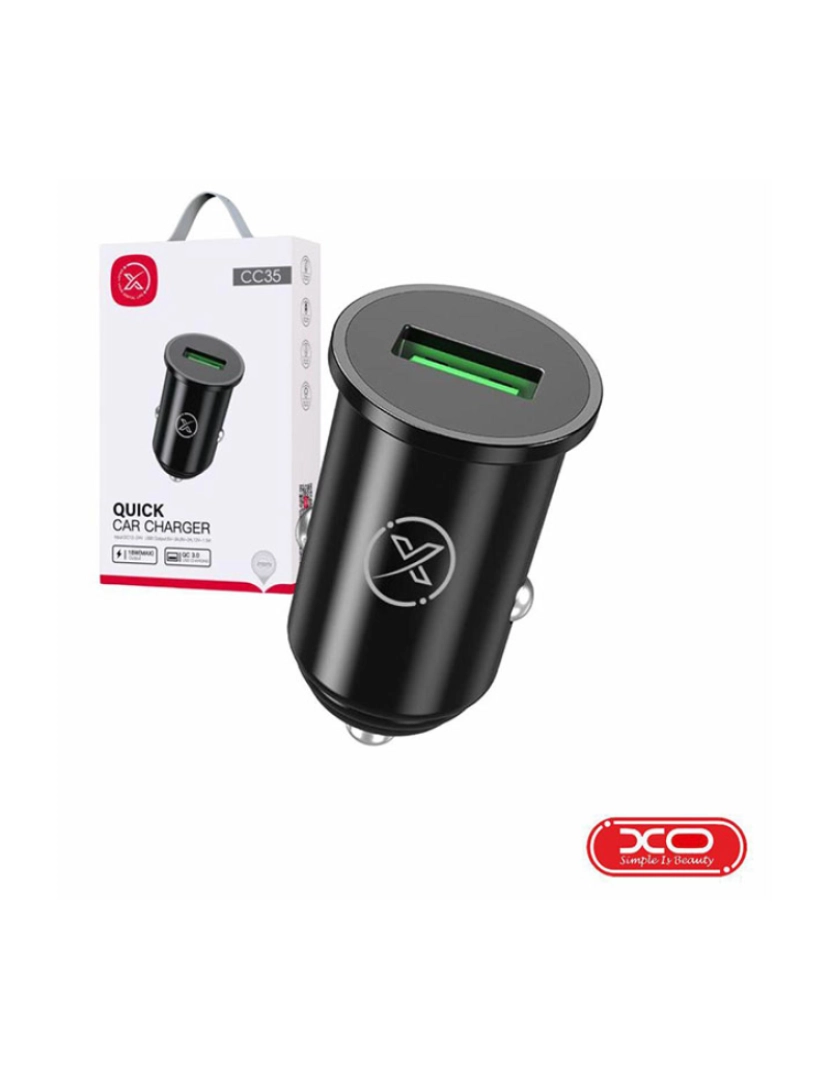 XO - Adaptador Isqueiro QC 3.0 1USB 18W PD Preto XO              